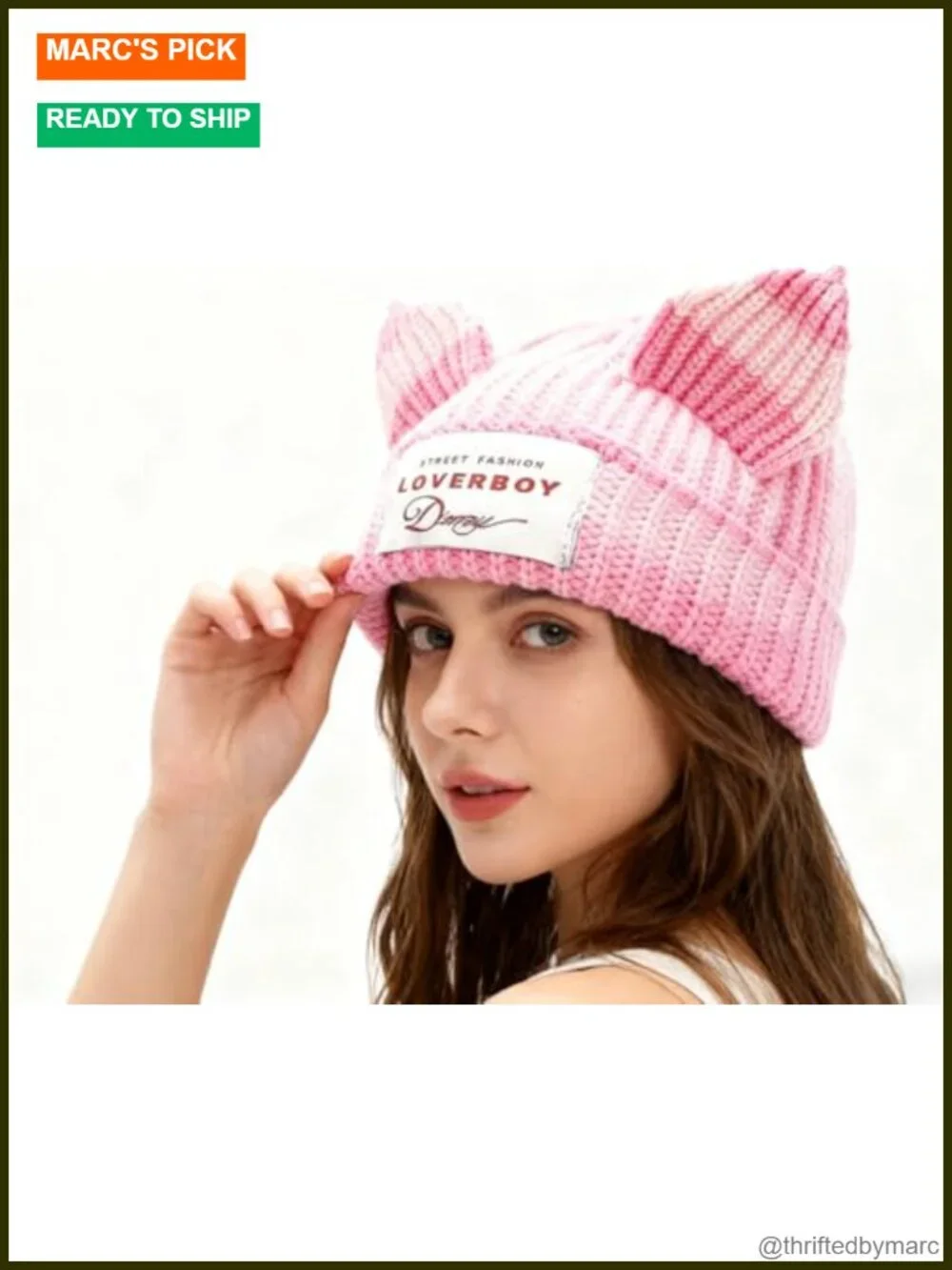 Crochet Cat Ear Beanie Hat - Y2K Soft Slouchy Knit